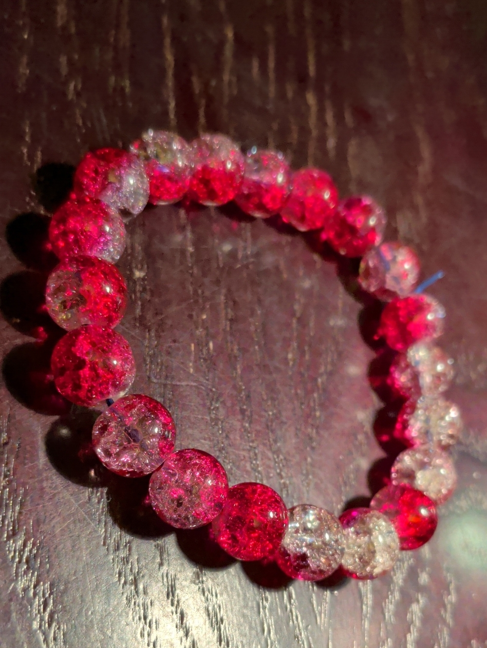 Red and Clear Crackle Bead Stretch Bracelet Women Jewelry Fits 7. New